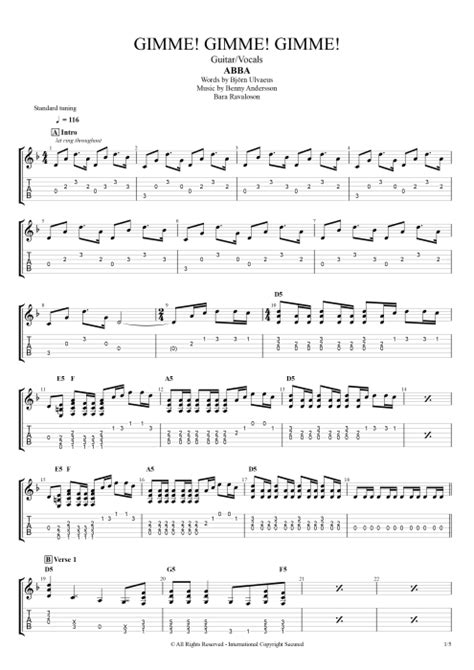 Abba Gimme Gimme Gimme Guitar Tab Gimme! Gimme! Gimme! (A Man After Midnight) by ABBA - Ukulele - Guitar